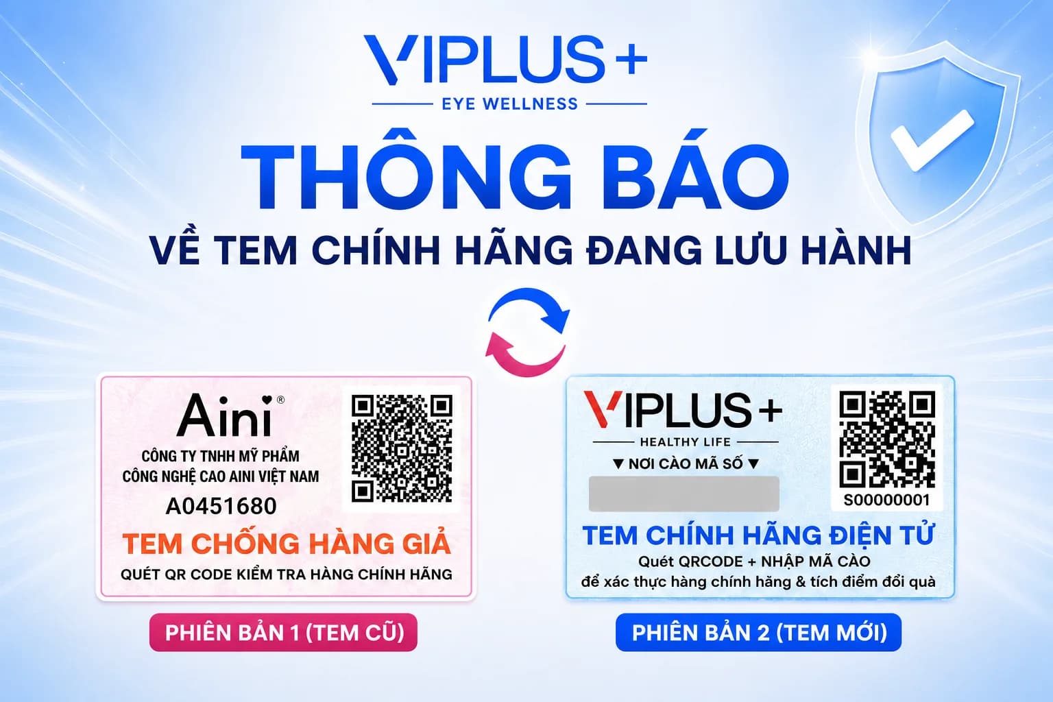 VIPLUS+ THÔNG BÁO VỀ TEM CHÍNH HÃNG ĐANG LƯU HÀNH