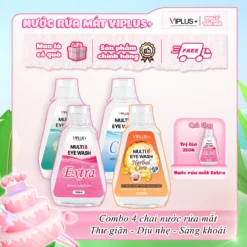 Combo 4 Chai Fresh-Cool-Extra VIPLUS+ Multi B Eye Wash Bổ Sung Độ Ẩm, Vitamin Cho Mắt, Hỗ Trợ Làm Sạch Dưỡng Ẩm Mắt 300ml
